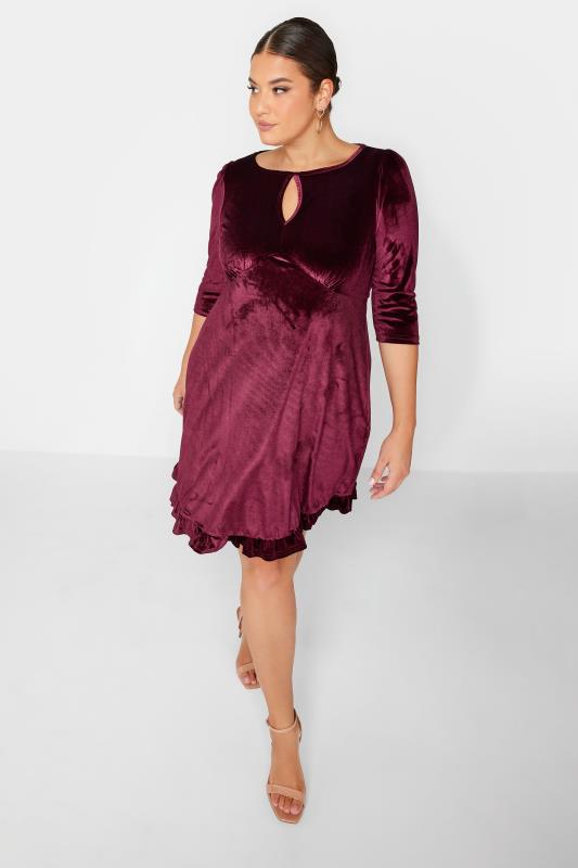 Curve Plus Size Womens Burgundy Red Velvet Midi Dress 1