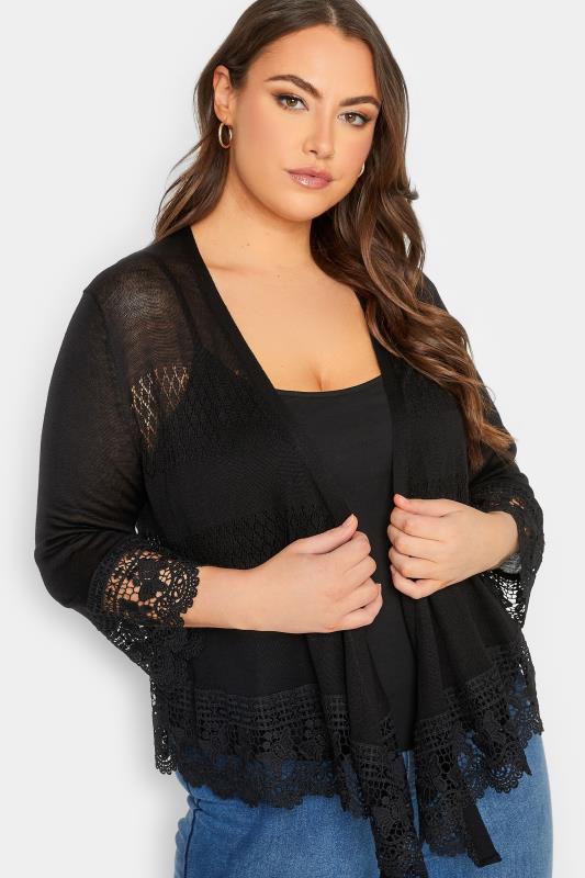YOURS Plus Size Black Lace Waterfall Shrug | Yours Clothing 4