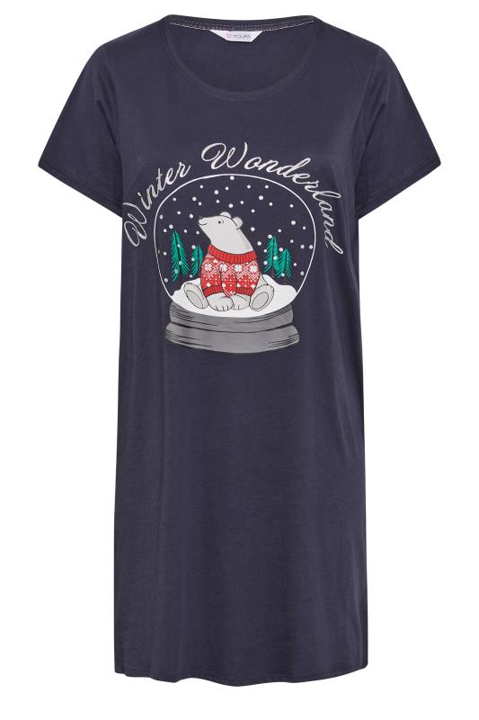Plus Size Navy Blue 'Winter Wonderland' Slogan Christmas Nightdress | Yours Clothing 6