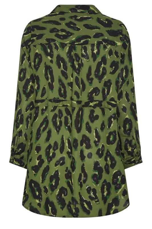 YOURS Plus Size Khaki Green Leopard Print Utility Tunic Shirt | Yours Clothing 7