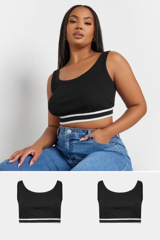  Tallas Grandes YOURS Curve 2 PACK Black Ribbed Sports Bralettes
