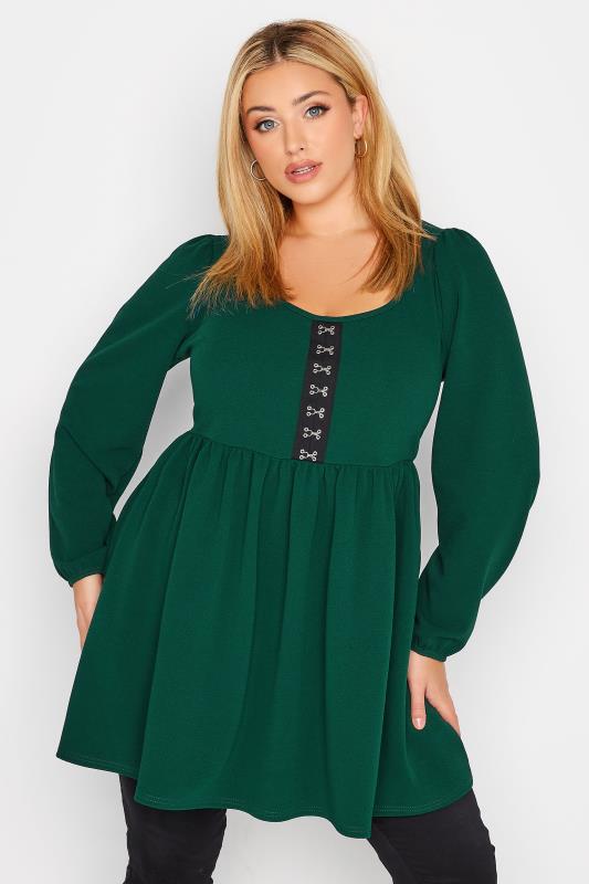 Plus Size  LIMITED COLLECTION Curve Forest Green Hook & Eye Peplum Top