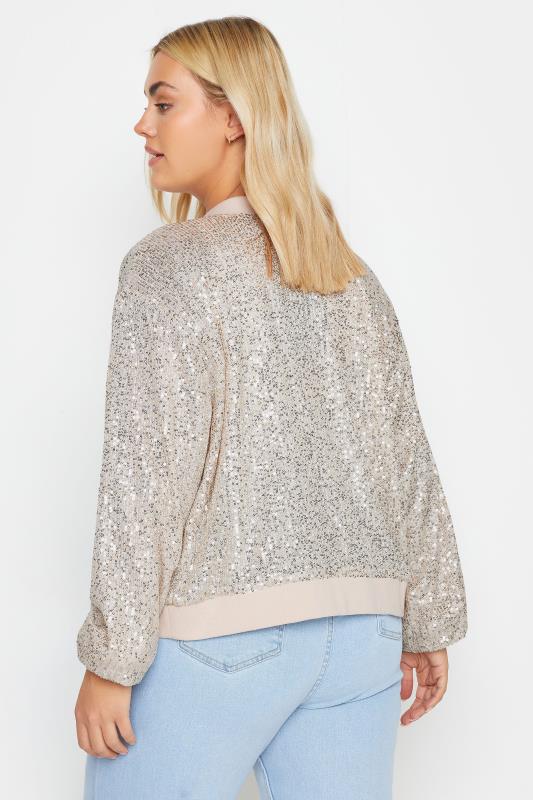 YOURS Plus Size Silver Sequin Embellished Bomber Jacket | Yours Clothing 4