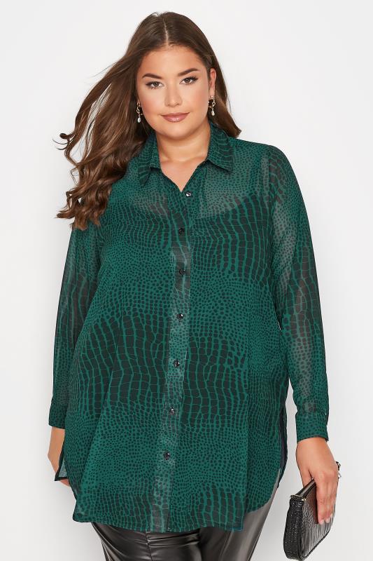 Plus Size  YOURS LONDON Curve Green Snake Print Shirt