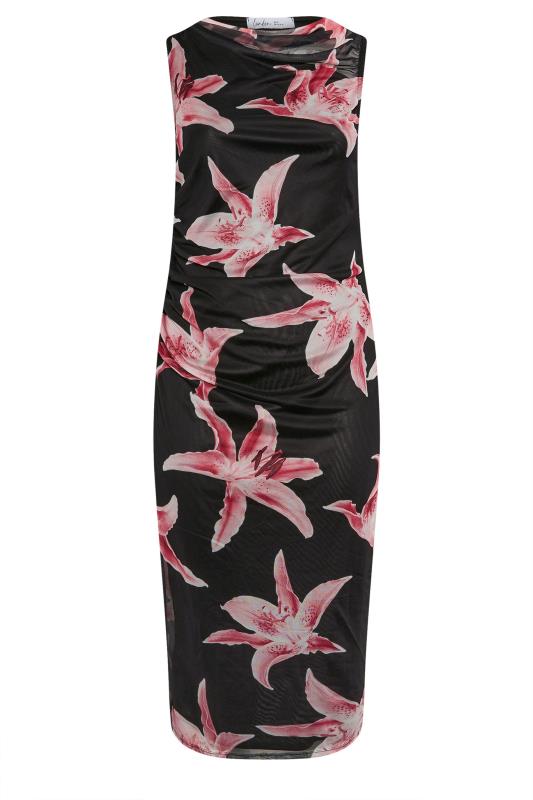 YOURS LONDON Plus Size Black Floral Print Slash Neck Dress | Yours Clothing 5