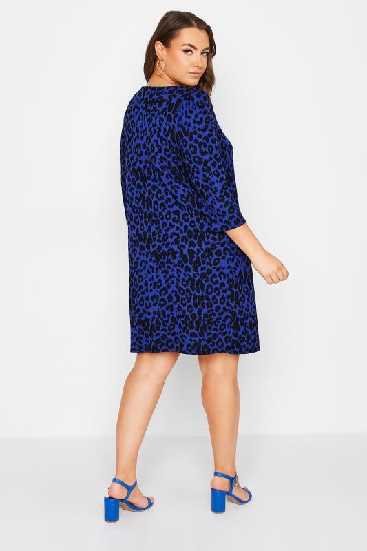 YOURS LONDON Plus Size Blue Animal Print Jacquard Knitted Pocket Dress | Yours Clothing 3