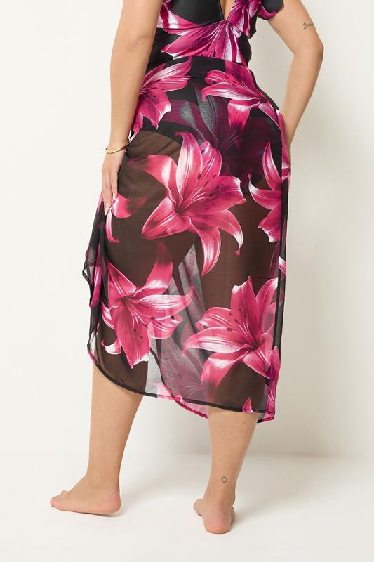 YOURS Plus Size Pink Floral Wrap Beach Sarong | Yours Clothing 2