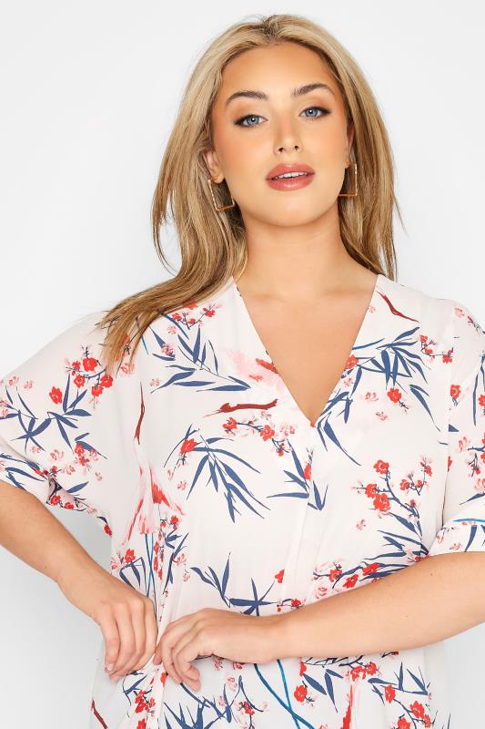 Plus Size White Floral Pleat Front V-Neck Top | Yours Clothing 4