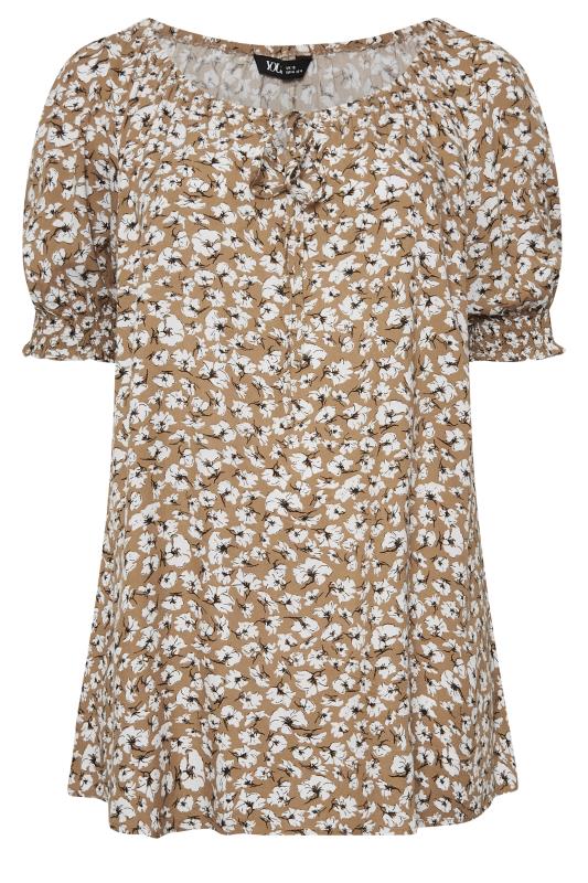 YOURS Plus Size Beige Brown Floral Print Tie Front Top | Yours Clothing 6