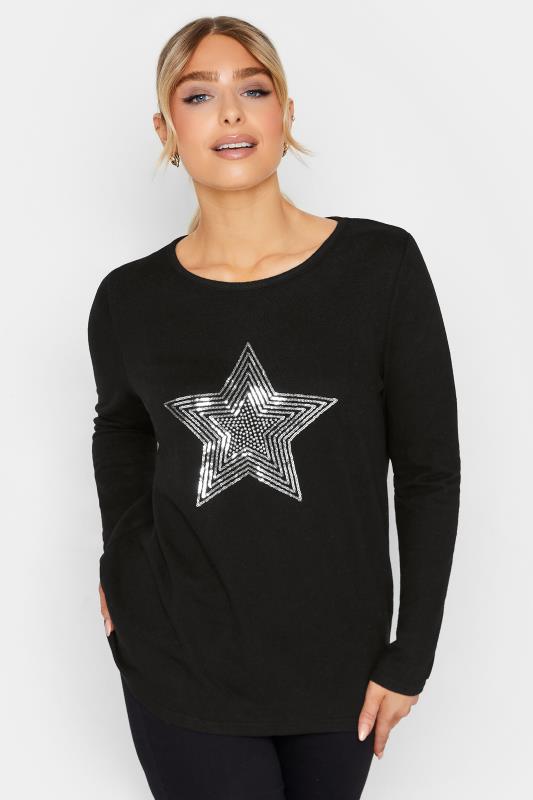M&Co Black Sequin Star Soft Touch Jumper | M&Co 1