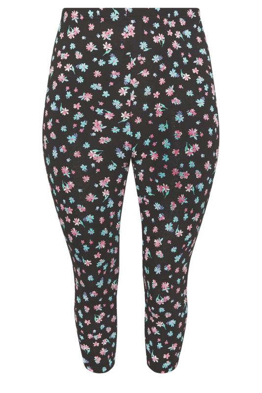 YOURS Plus Size 2 PACK Black & White Ditsy Floral Print Cropped Leggings | Yours Clothing 8