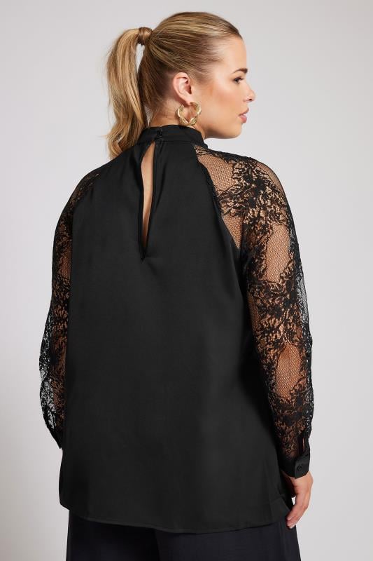 YOURS LONDON Plus Size Black Lace Sleeve Blouse | Yours Clothing 3