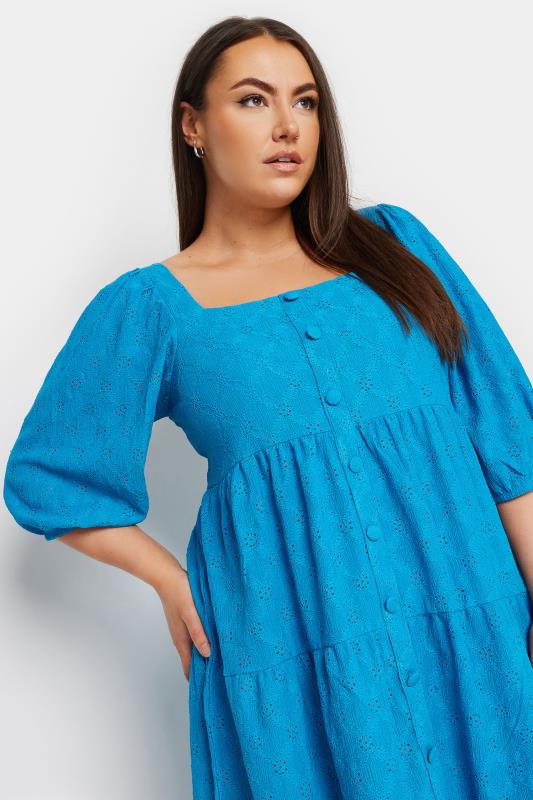 YOURS Plus Size Blue Broderie Anglaise Button Front Dress | Yours Clothing 4