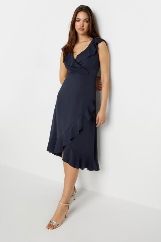 LTS Tall Women's Navy Blue Frill Wrap Midi Dress | Long Tall Sally 5