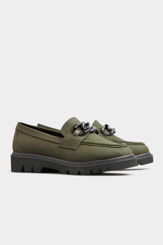 LIMITED COLLECTION Plus Size Khaki Green Chunky Chain Loafers In Extra Wide EEE Fit | Yours Clothing 2