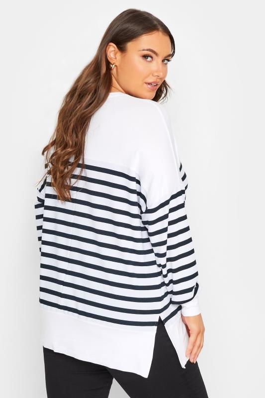 YOURS Plus Size Curve White & Navy Blue Stripe Long Sleeve Top | Yours Clothing  3