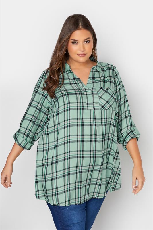 Plus Size  YOURS Curve Mint Green Overhead Check Shirt