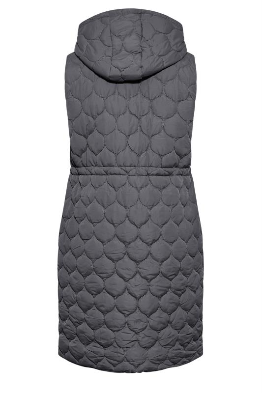 Plus Size Grey Quilted Midi Hooded Gilet | Yours Clothing 8