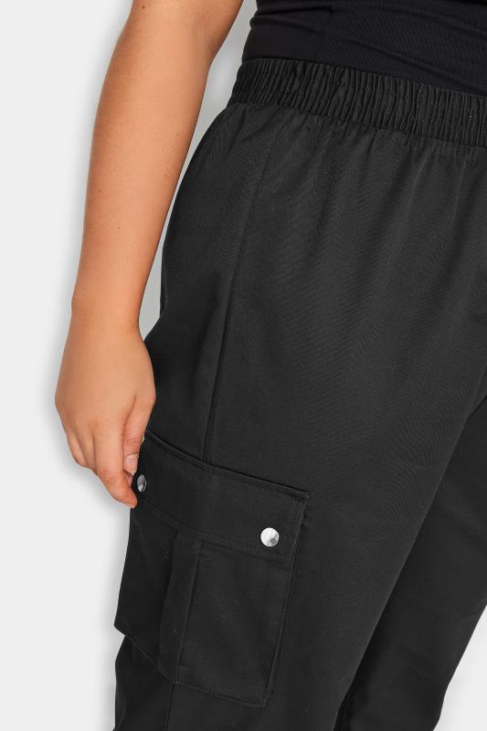 YOURS Curve Black Wide Leg Woven Cargo Trousers | Yours Clothing 4