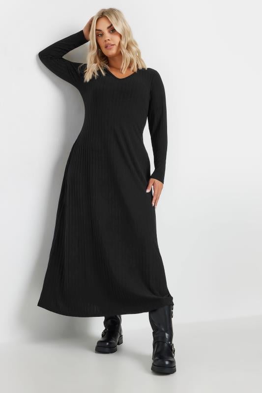 Plus Size  YOURS Curve Black Ribbed Maxi Dress