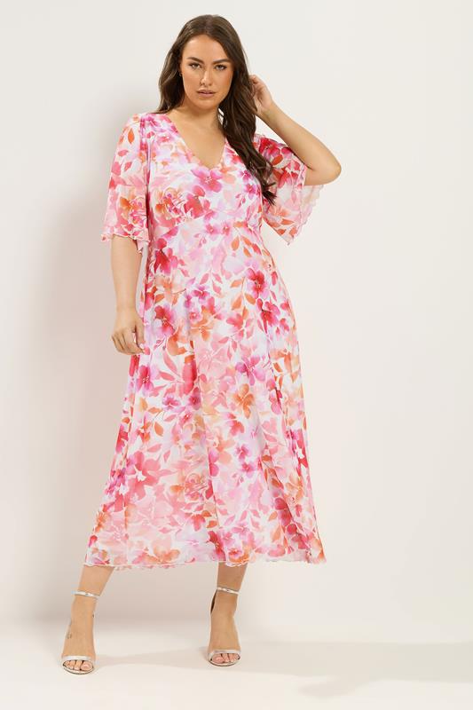  YOURS vestido rosa floral maxi D