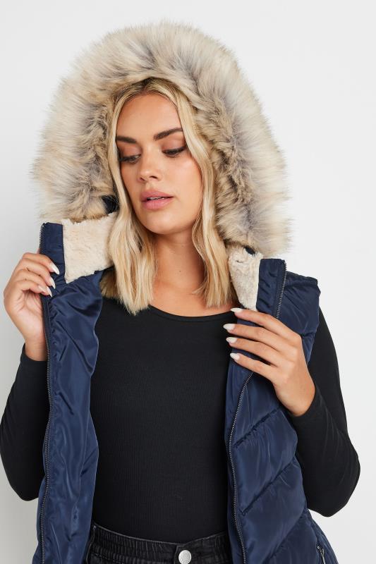 YOURS Plus Size Navy Blue Faux Fur Trim Padded Gilet | Yours Clothing 5