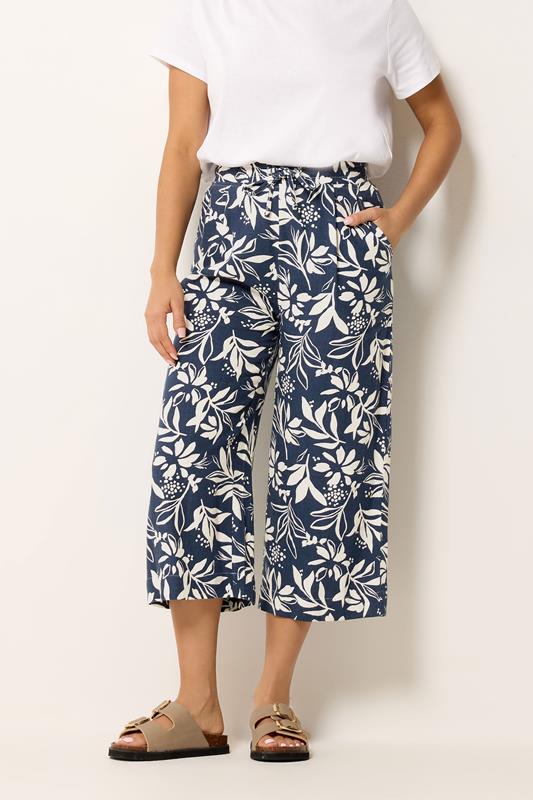 M&Co Petite Navy Blue Floral Linen Culottes | M&Co 1