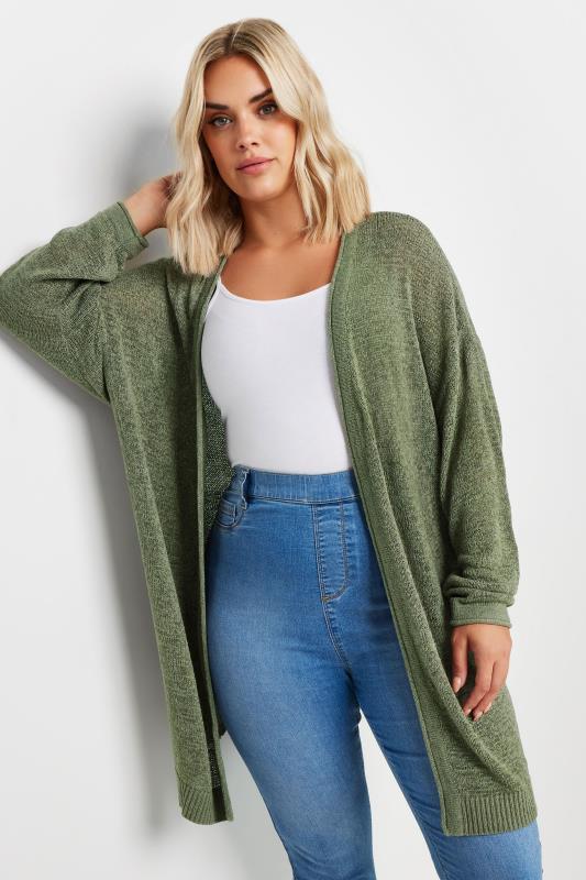 YOURS Plus Size Khaki Green Knitted Cardigan | Yours Clothing 1