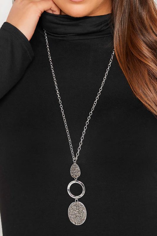 Plus Size Silver Tone Diamante Teardrop Pendant Long Necklace | Yours Clothing 1