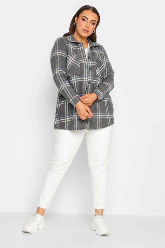 YOURS LUXURY Plus Size Grey Check Felted Shacket | Yours Clothing 3
