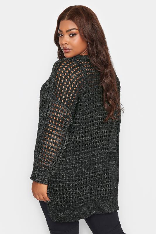 YOURS Plus Size Black & Silver Side Split Crochet Jumper | Yours Clothing 4