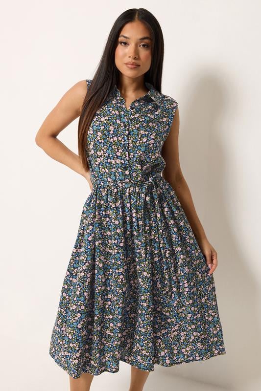  M&Co Petite vestido camisero negro con estampado de florecillas