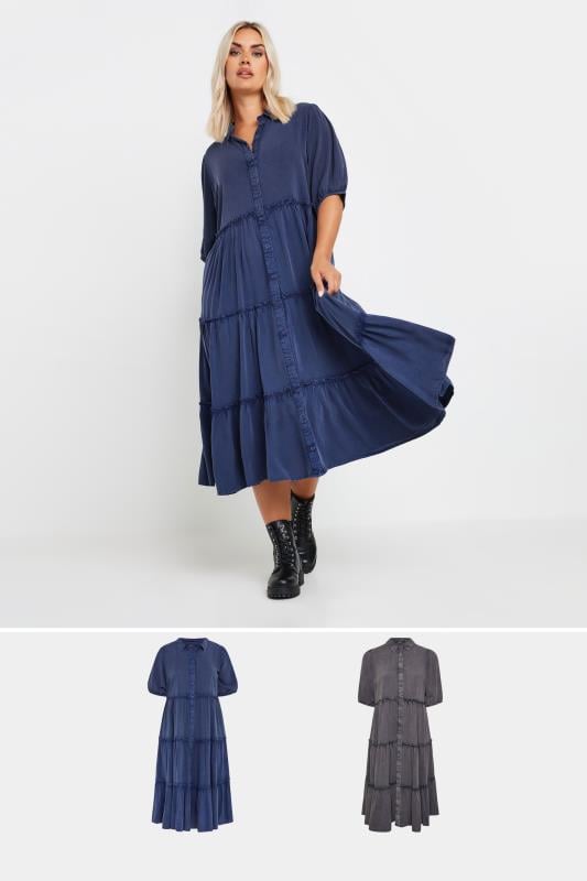  Tallas Grandes YOURS Curve 2 PACK Dark Blue & Grey Wash Chambray Dress