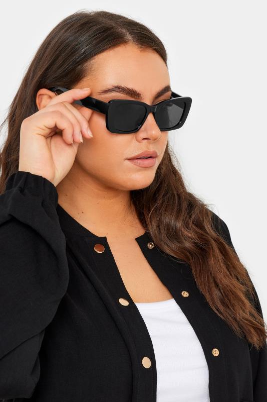 Black Rectangular Frame Sunglasses | Yours Clothing 1