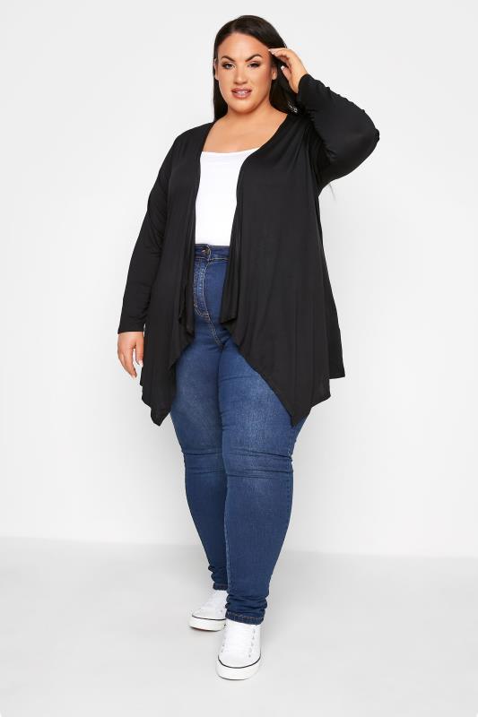 YOURS Plus Size Black Edge To Edge Waterfall Jersey Cardigan | Yours Clothing 4