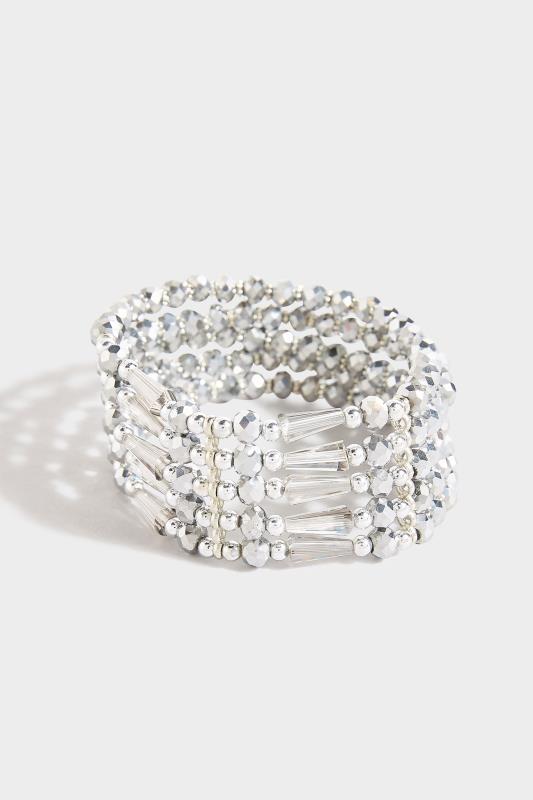 Silver Stone Cuff Stretch Bracelet | Yours Clothing  2