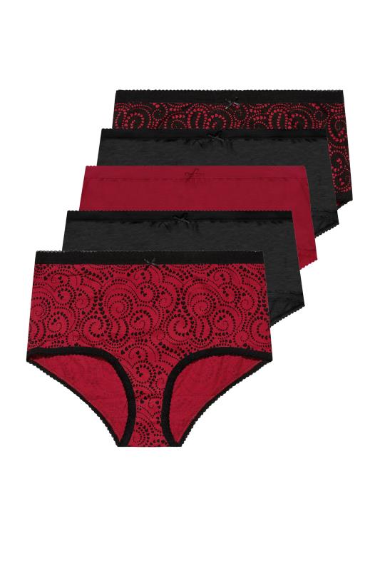 5 PACK Red Swirl Heart Print High Waisted Full Briefs | Yours Clothing 2
