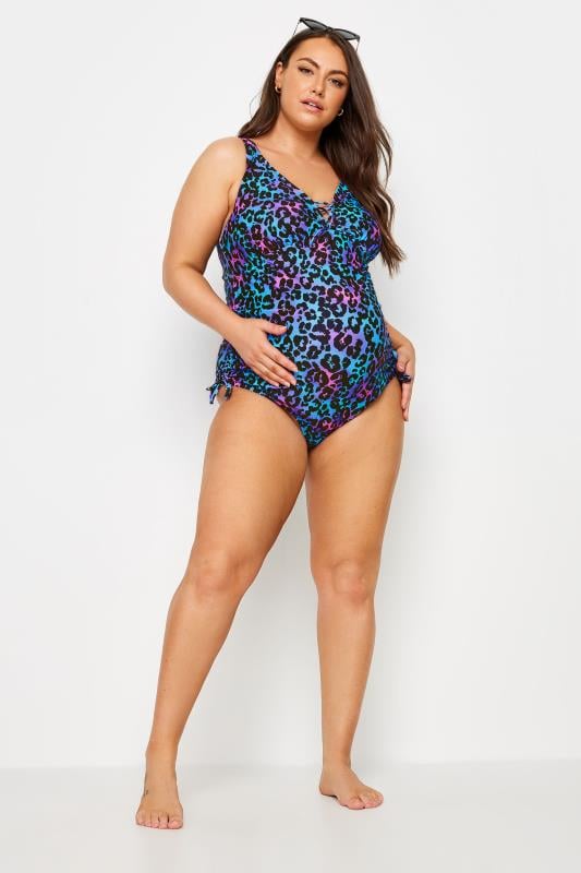 BUMP IT UP MATERNITY Plus Size Blue Leopard Print Swimsuit | Yours Curve 2