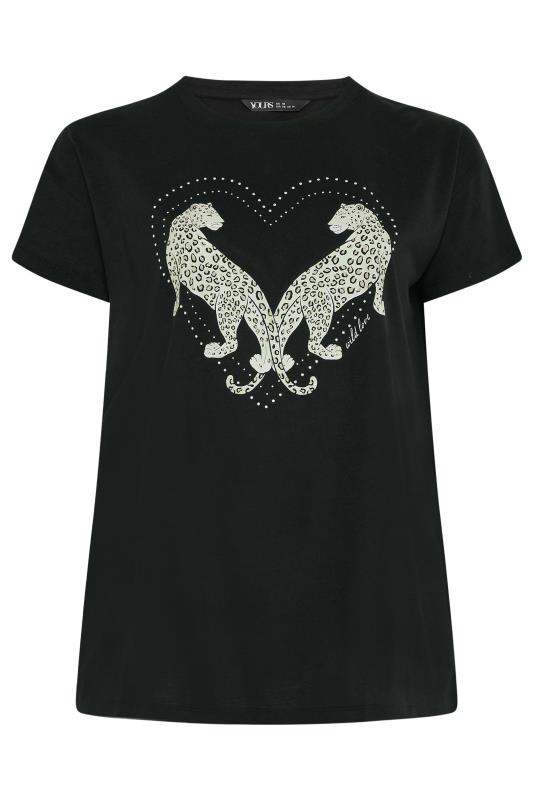 YOURS Plus Size Black Stud Leopard Print T-Shirt | Yours Clothing  5
