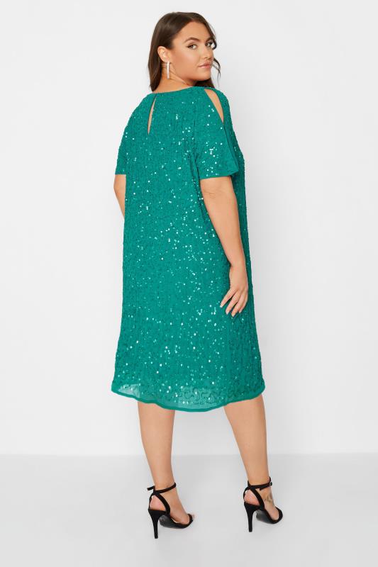 LUXE Curve Teal Blue Sequin Hand Embellished Cape Dress 3
