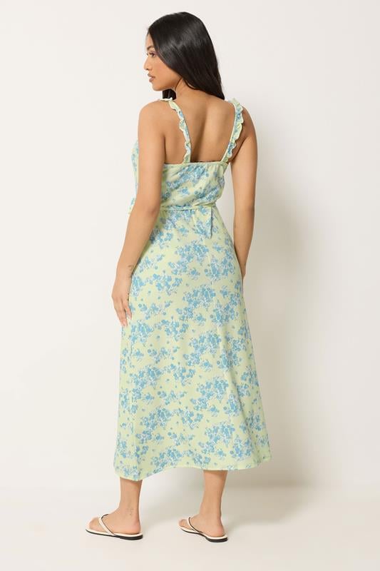 PixieGirl Petite Women's Yellow Floral Belted Midi Dress | PixieGirl 2