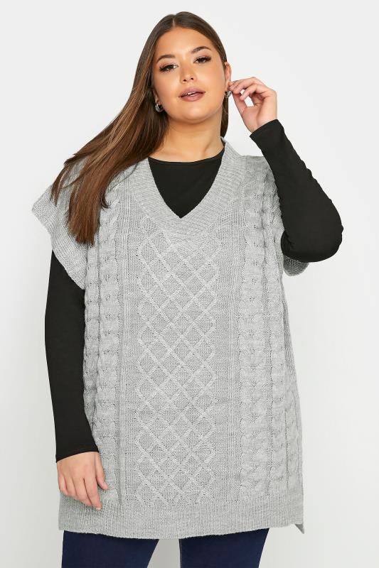 Plus Size  Grey Cable Knit Vest