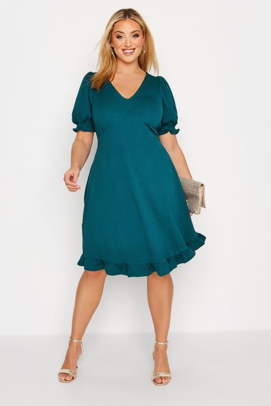 Curve Plus Size Teal Blue Ruffle Hem Mini Dress | Yours Clothing 2