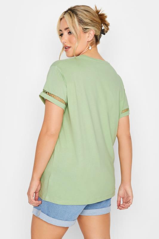LIMITED COLLECTION Curve Plus Size Sage Green Crochet Trim T-Shirt | Yours Clothing  3