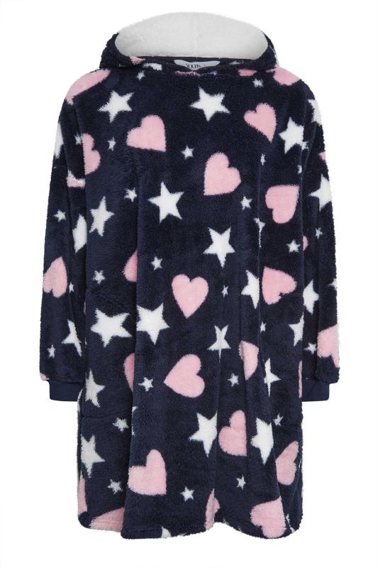 YOURS Plus Size Dark Blue Heart Print Snuggle Hoodie | Yours Clothing 7