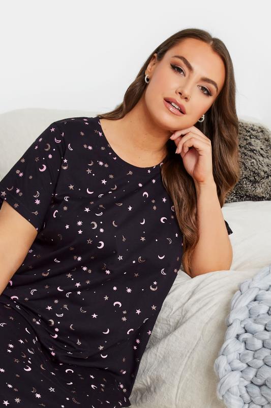 Plus Size Black Star & Moon Print Midaxi Nightdress | Yours Clothing 4