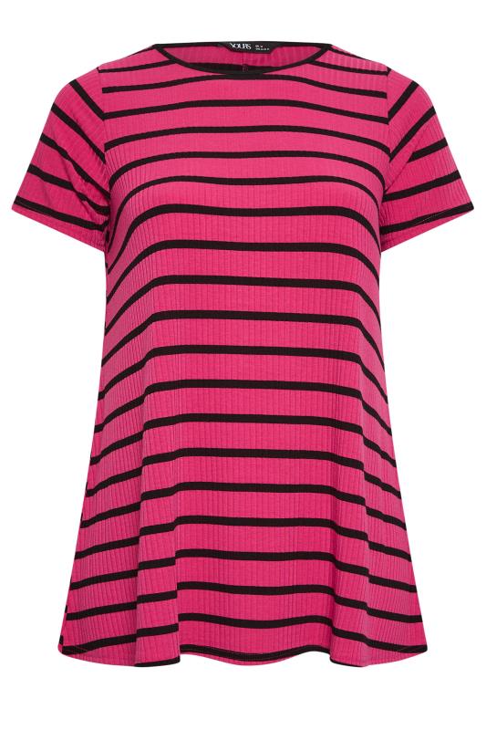 YOURS Curve Plus Size Hot Pink Stripe Ribbed Swing T-Shirt | Yours Clothing  6