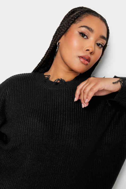 YOURS Plus Size Black Distressed Knitted Jumper | Yours Clothing 4