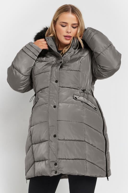 BUMP IT UP MATERNITY Plus Size Grey Zip Side Puffer Coat | Yours Clothing 4