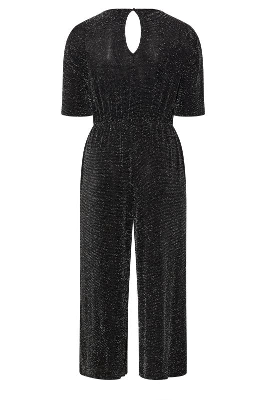 LIMITED COLLECTION Plus Size Black & Silver Glitter Stretch Wrap Jumpsuit | Yours Clothing 7